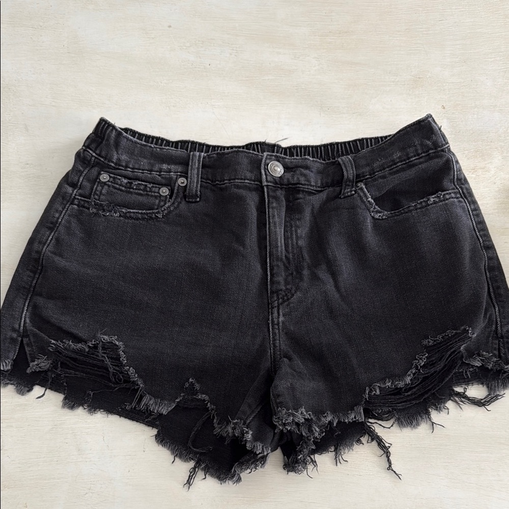Aerie Black Jean Shorts Distressed Hem